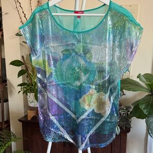 BONGO Teal and Silver Sequin Top